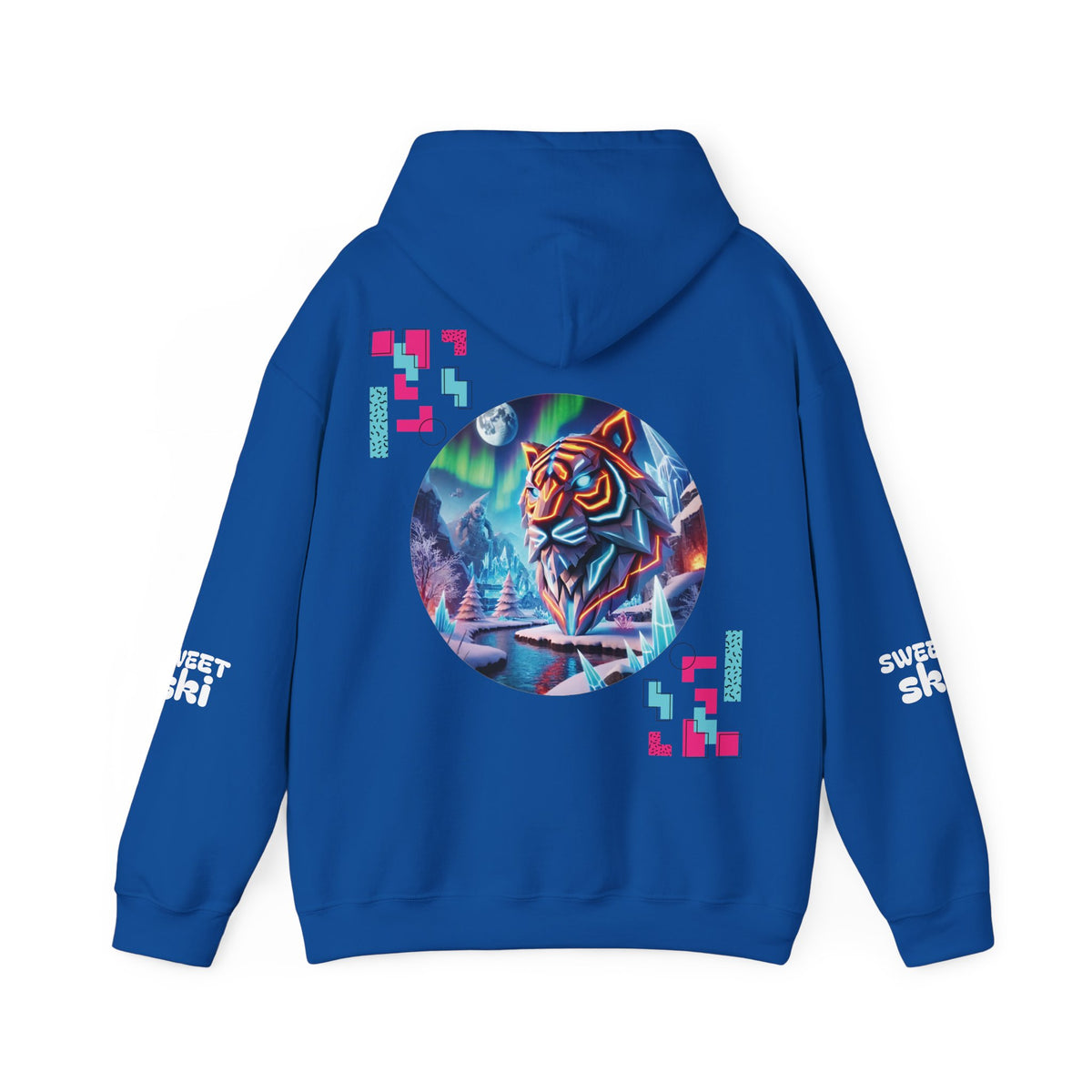 Digital Phantom tiger circle artwork Hoodie | Neon glitch cyberwolf design