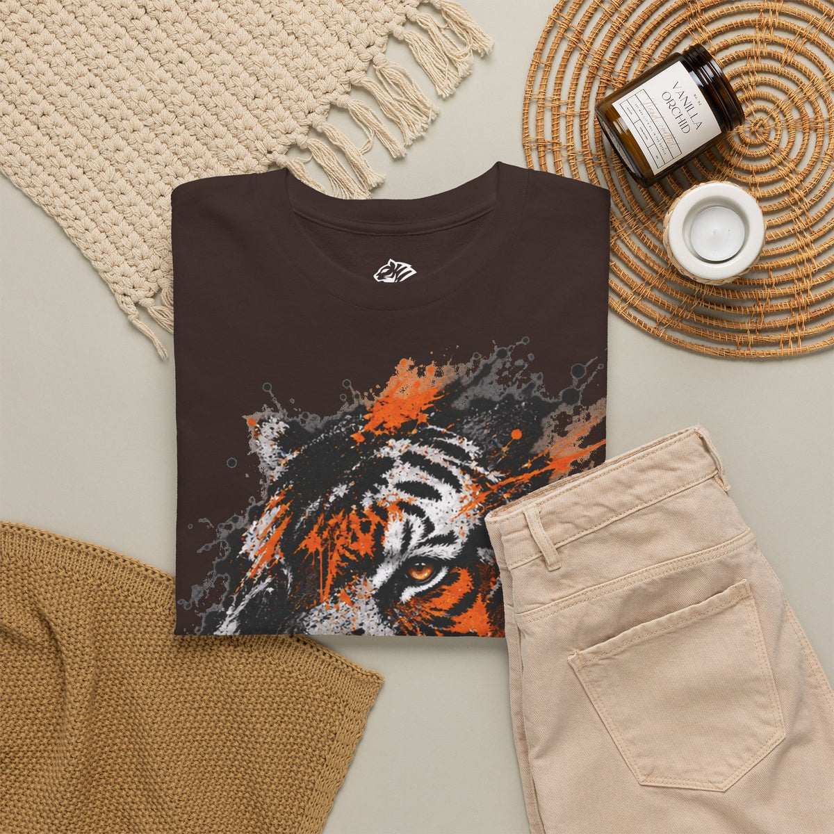 Tiger Portrait Tee — Splash Art Orange & Gray Graphic T-Shirt