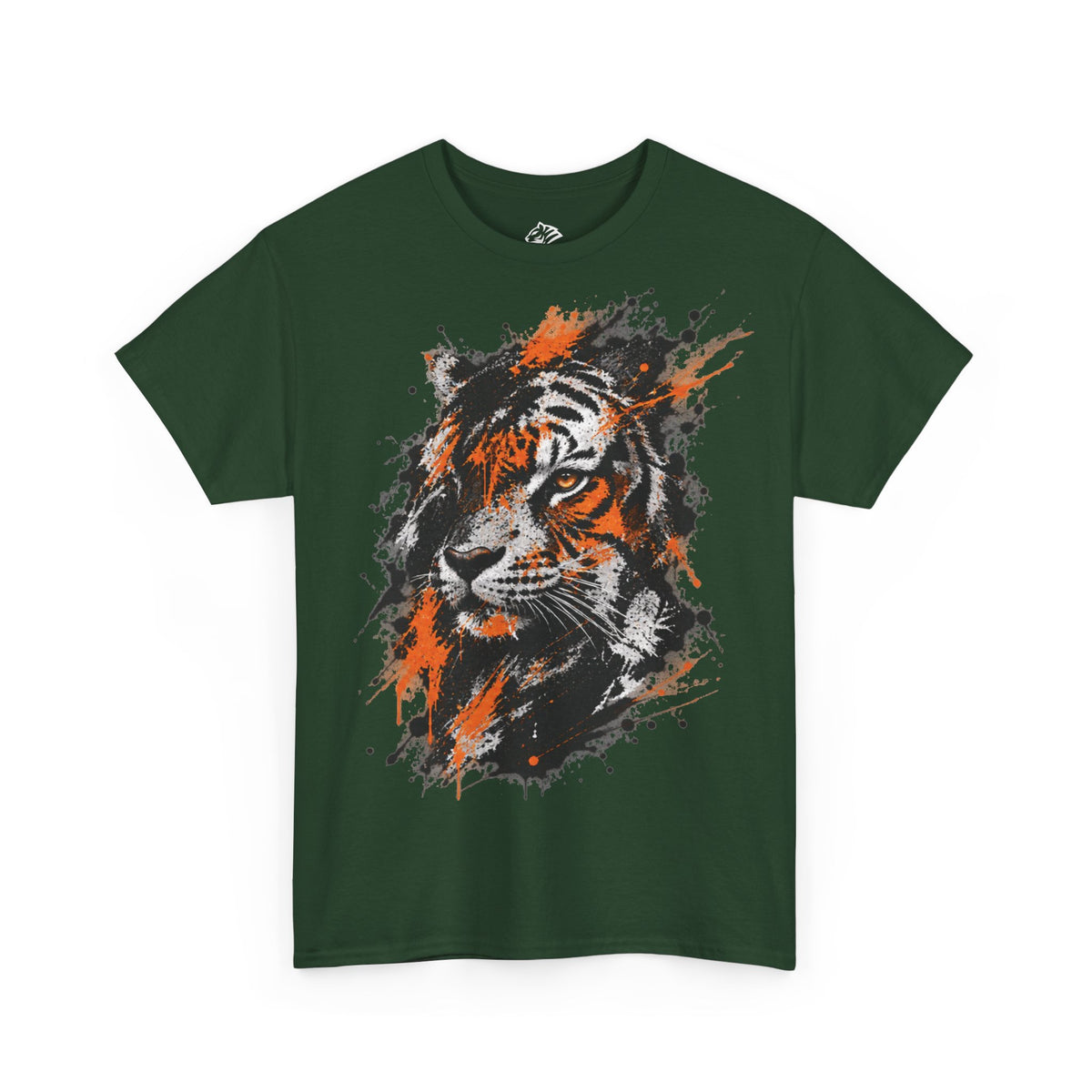 Tiger Portrait Tee — Splash Art Orange & Gray Graphic T-Shirt