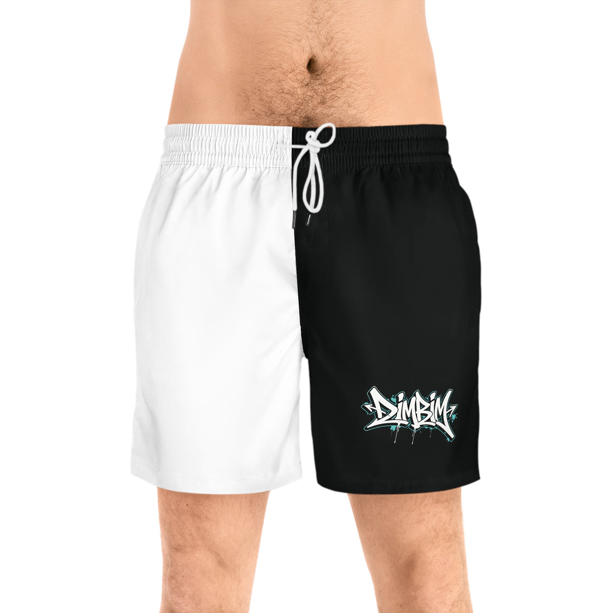 Half‑and‑Half Black & White Swim Shorts — Men's Mid‑Length Beach Trunks