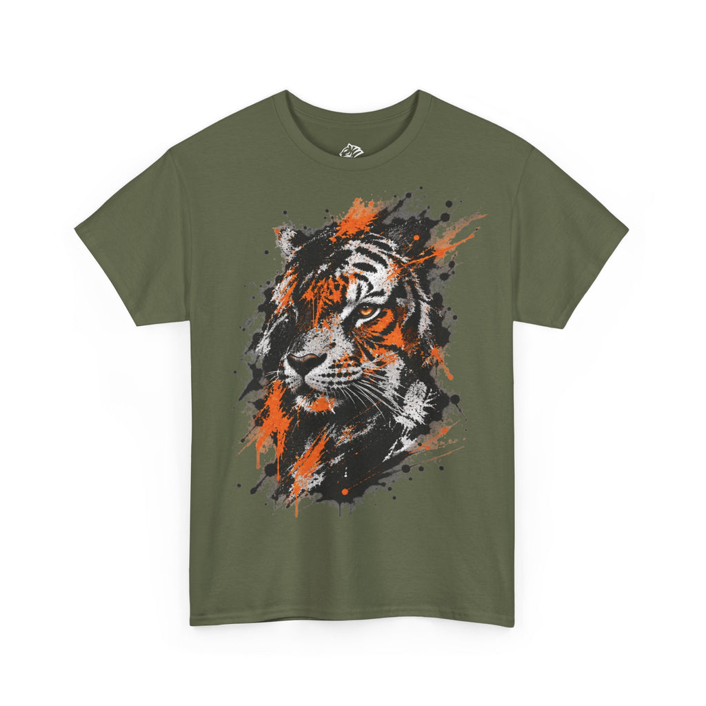 Tiger Portrait Tee — Splash Art Orange & Gray Graphic T-Shirt