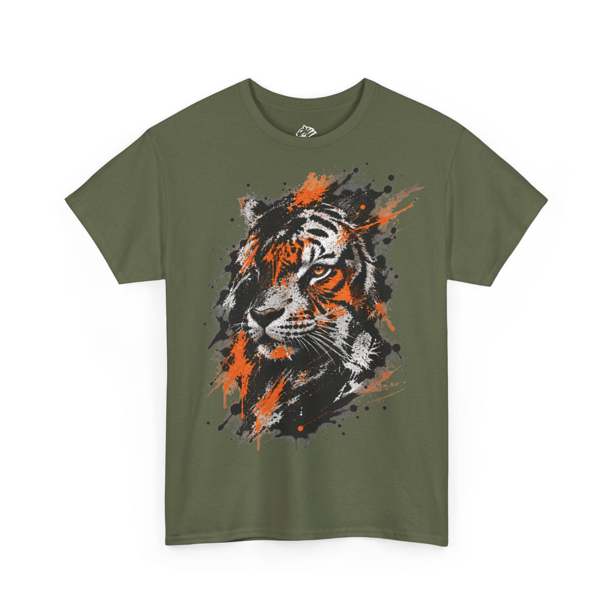 Tiger Portrait Tee — Splash Art Orange & Gray Graphic T-Shirt