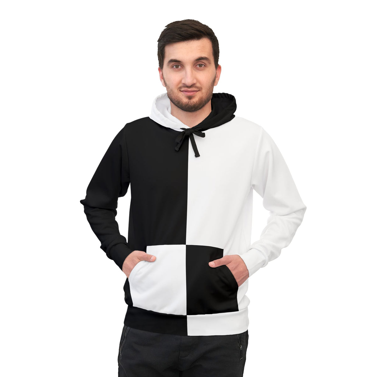 Two-Tone Split Black & White Athletic Hoodie