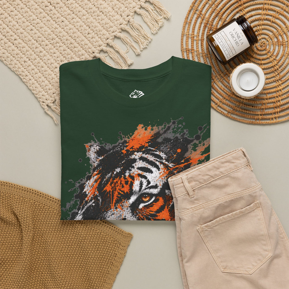 Tiger Portrait Tee — Splash Art Orange & Gray Graphic T-Shirt