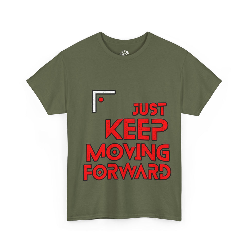 Motivational Tee — "Just Keep Moving Forward" with "Always Make It Happen" Brain Design