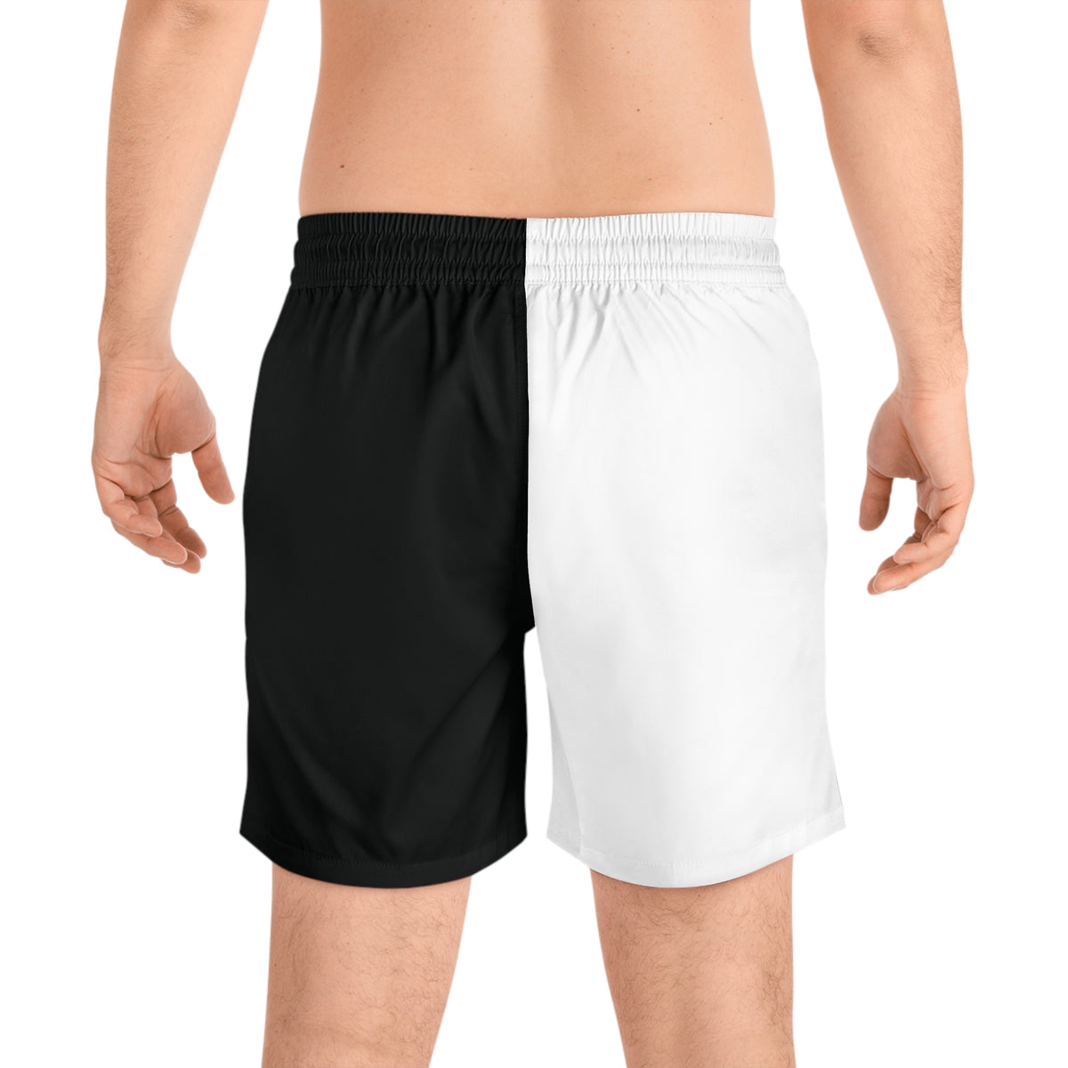 Half‑and‑Half Black & White Swim Shorts — Men's Mid‑Length Beach Trunks