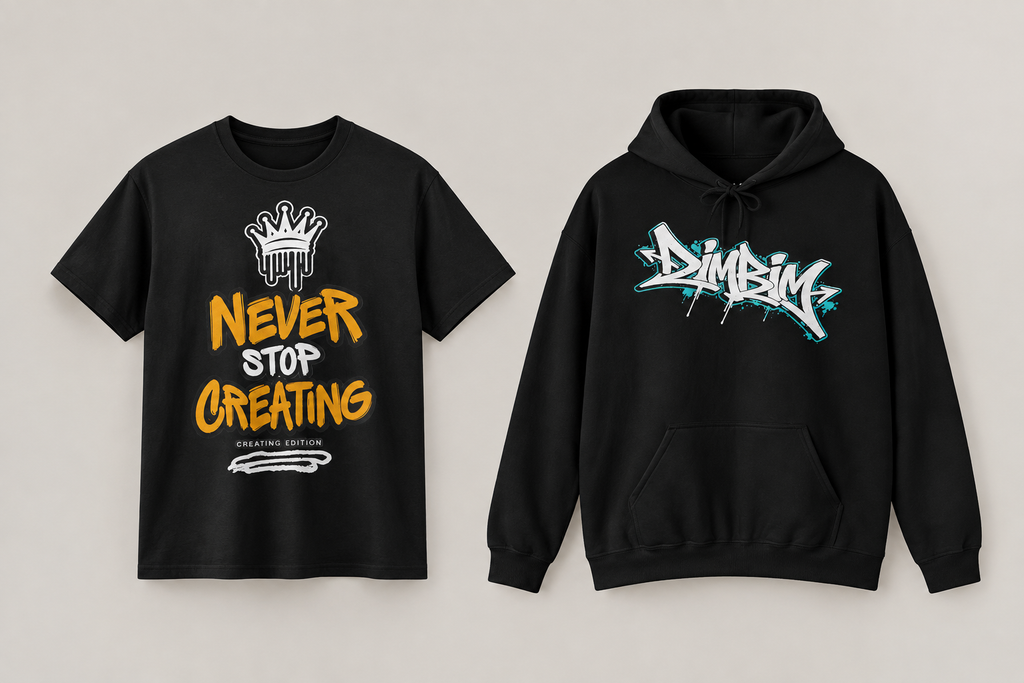 Pack streetwear Never Stop Creating + hoodie dimbim